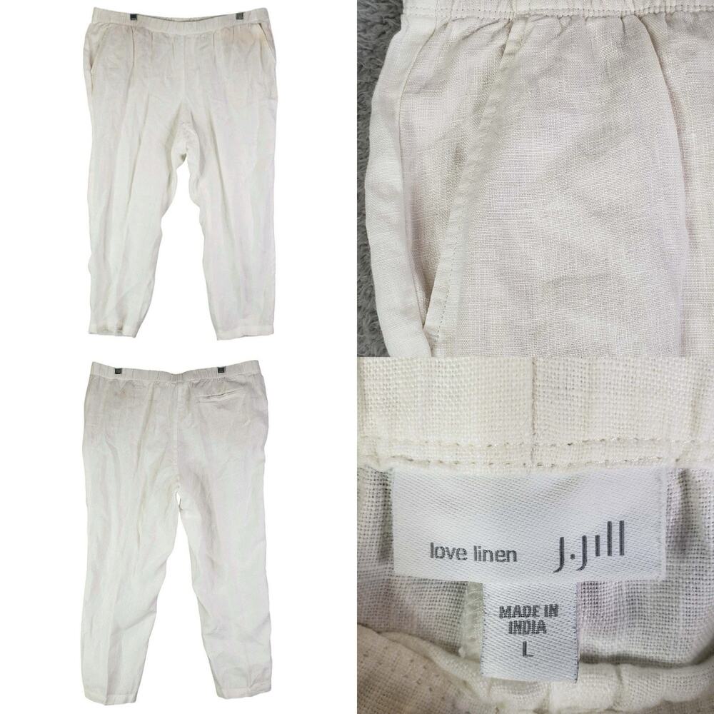 J Jill Linen Pants Womens Size Large L White Pull On Lagenlook Straight Leg